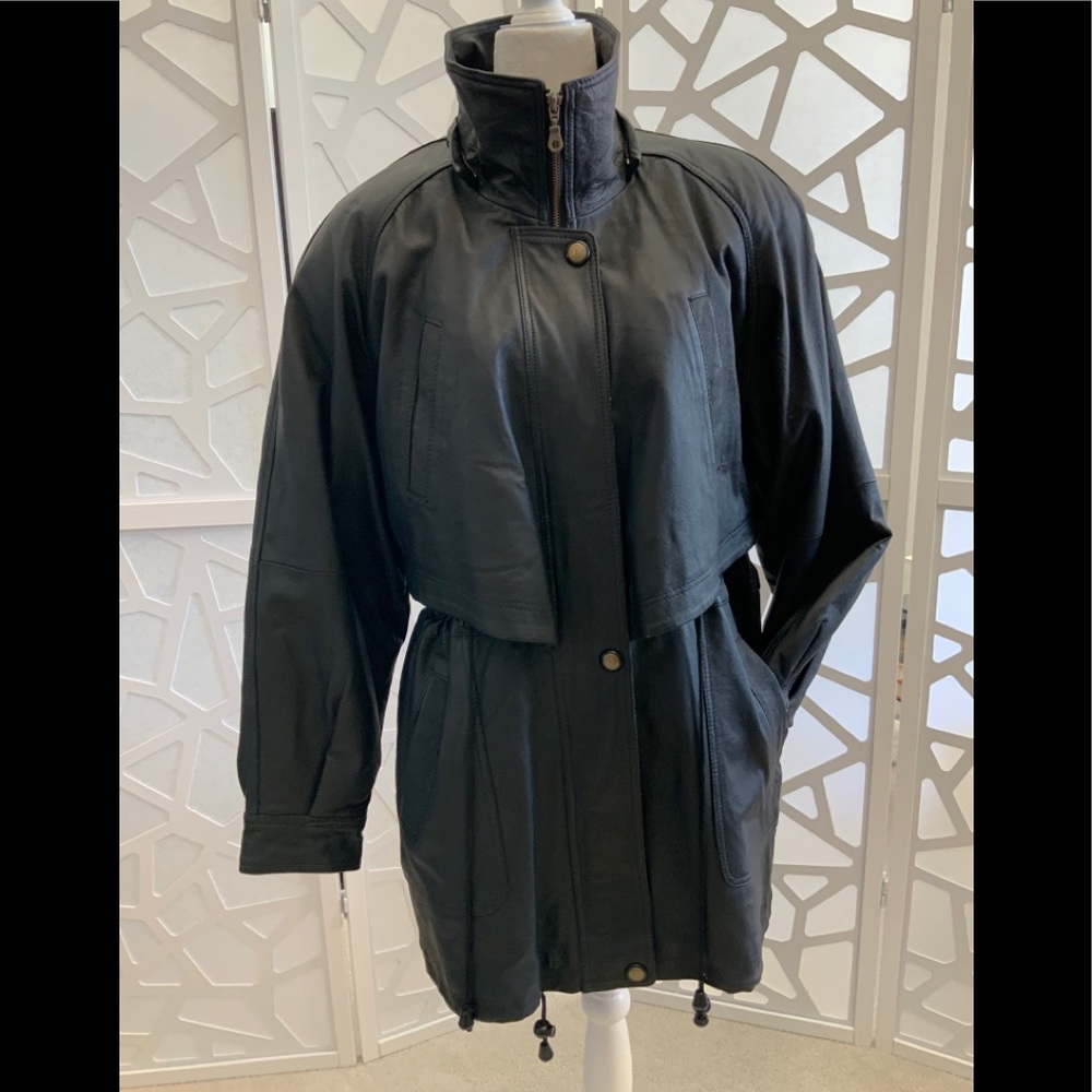 Vintage Learsi Leather Cinch Waist Trench Jacket